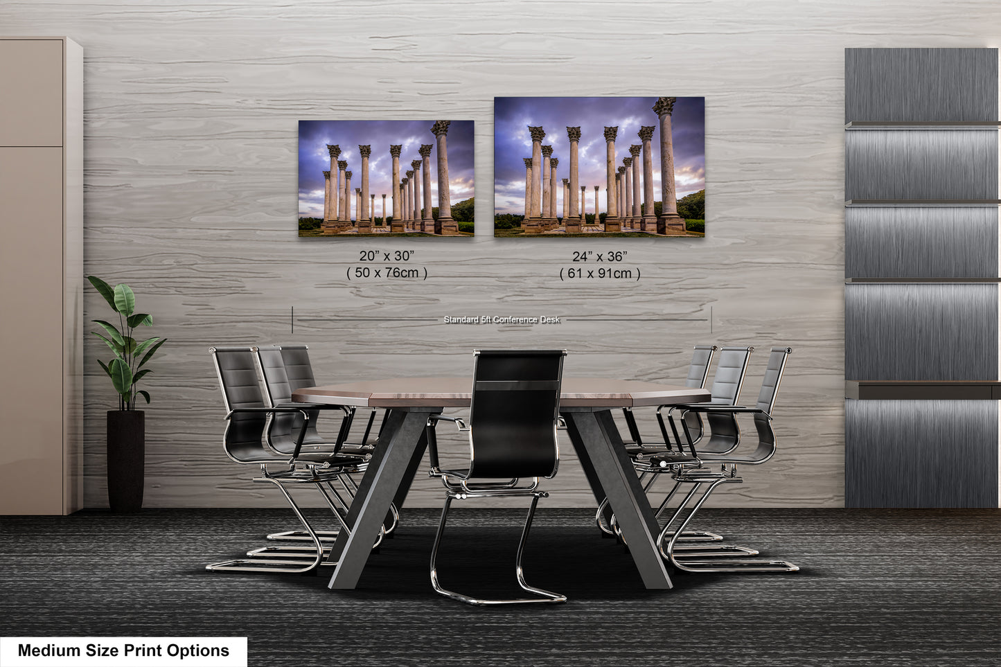 a dining room table with chairs next to a wall