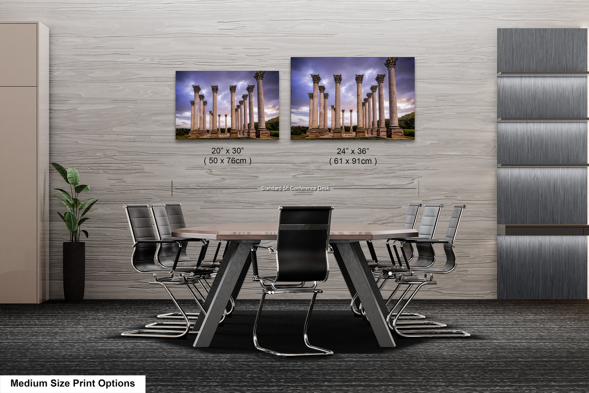 a dining room table with chairs next to a wall