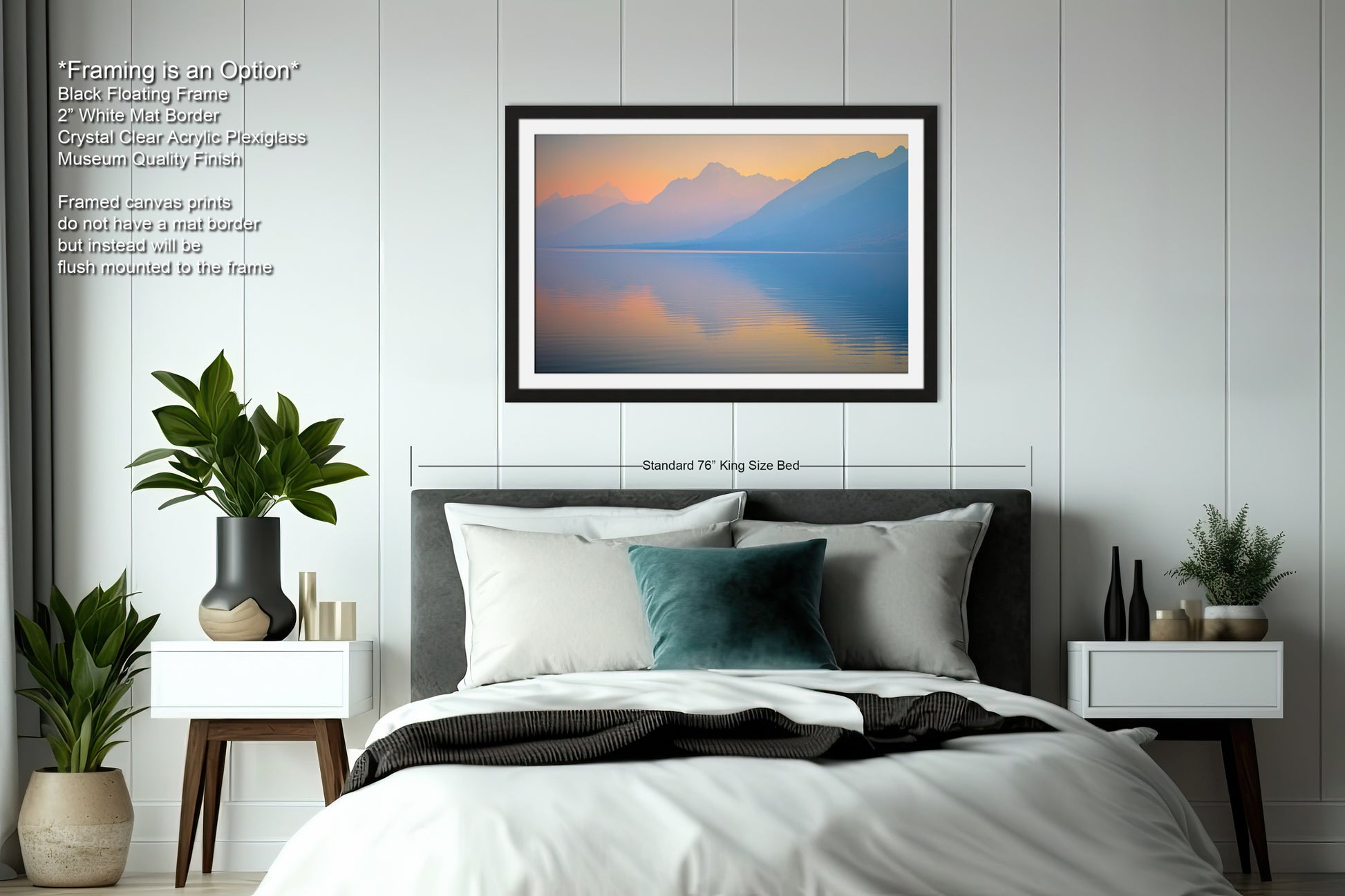 a bedroom with a large bed and a painting on the wall