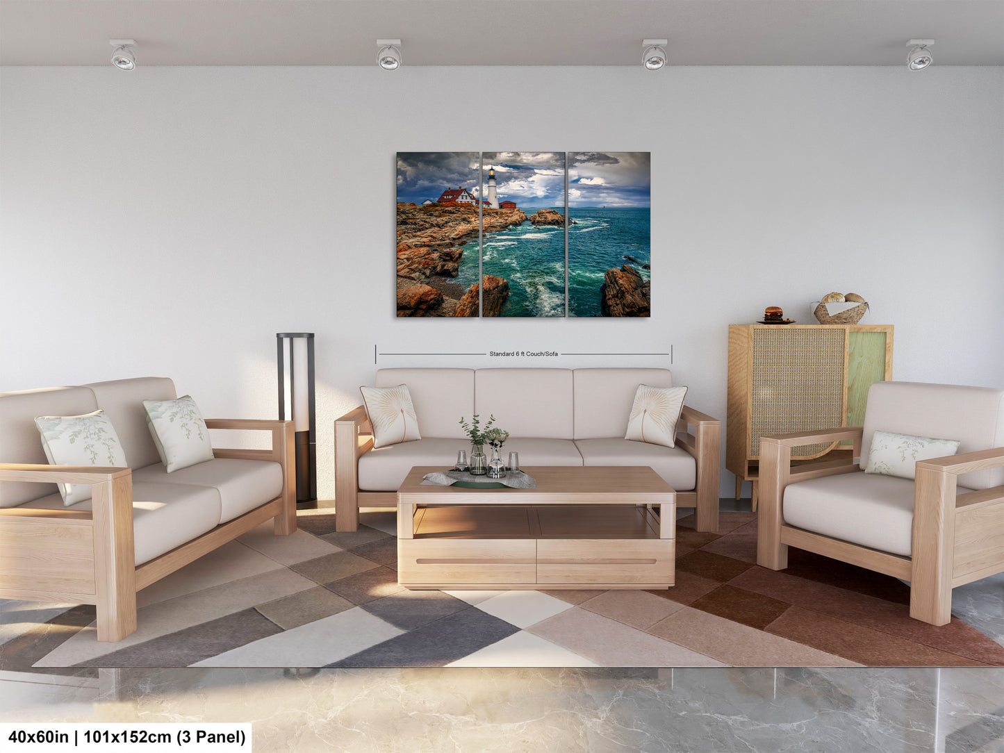 a living room filled with furniture and a painting on the wall