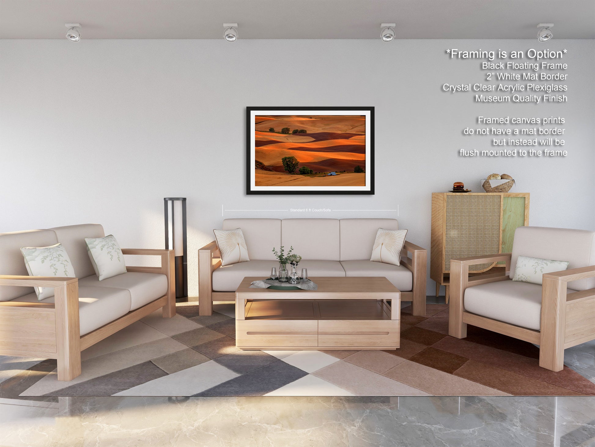 a living room filled with furniture and a painting on the wall