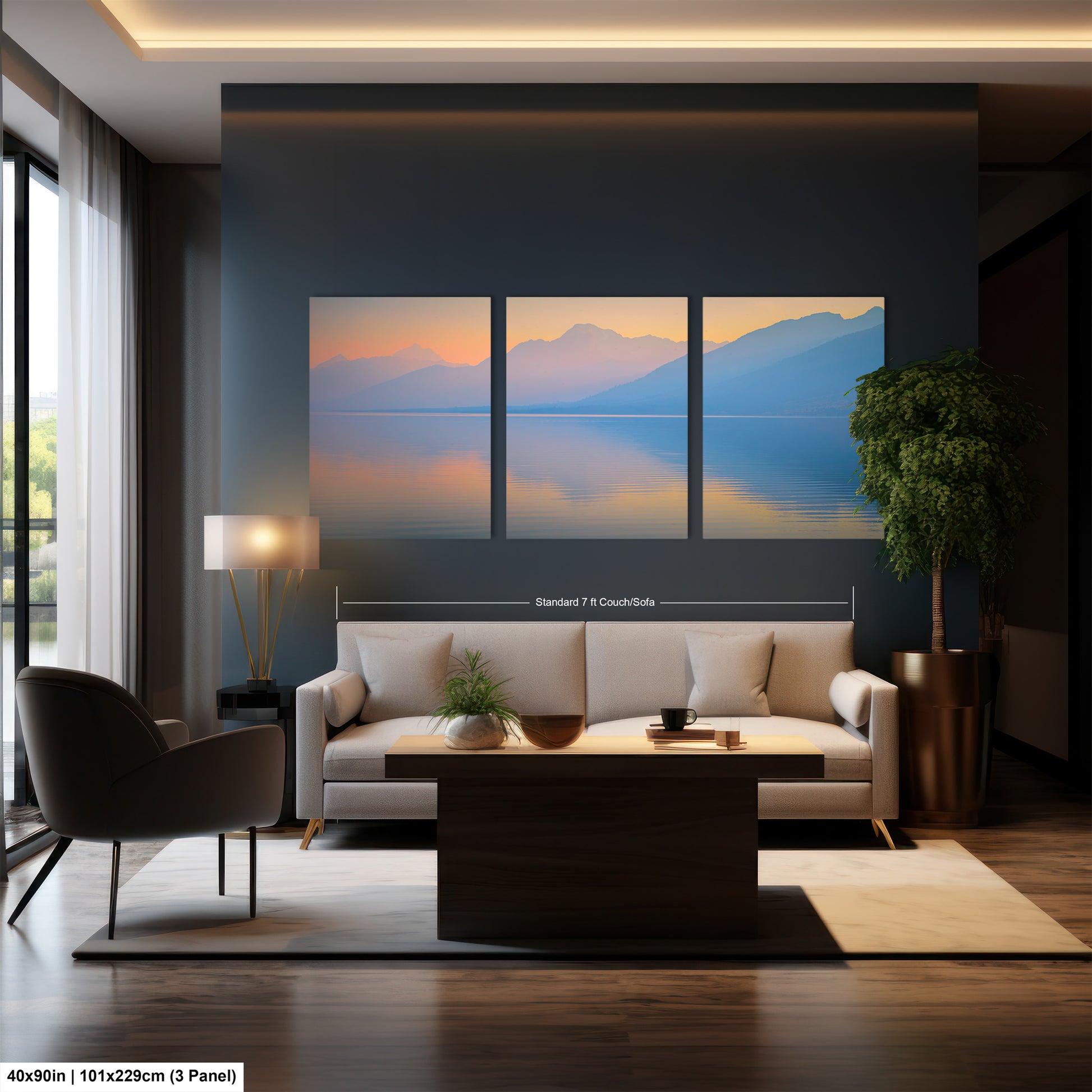 a living room filled with furniture and a painting on the wall