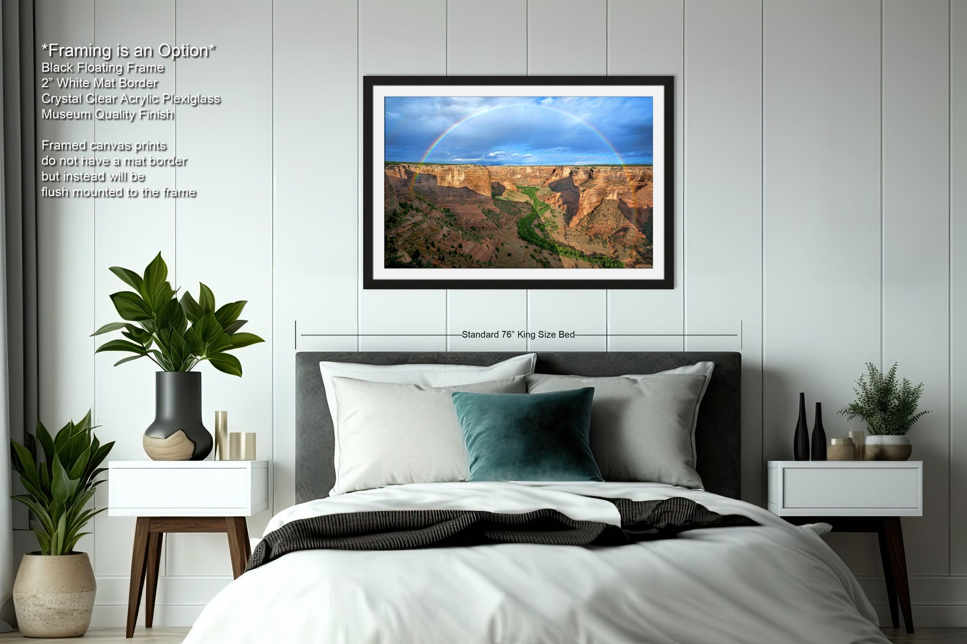 a bedroom with a bed and a picture on the wall