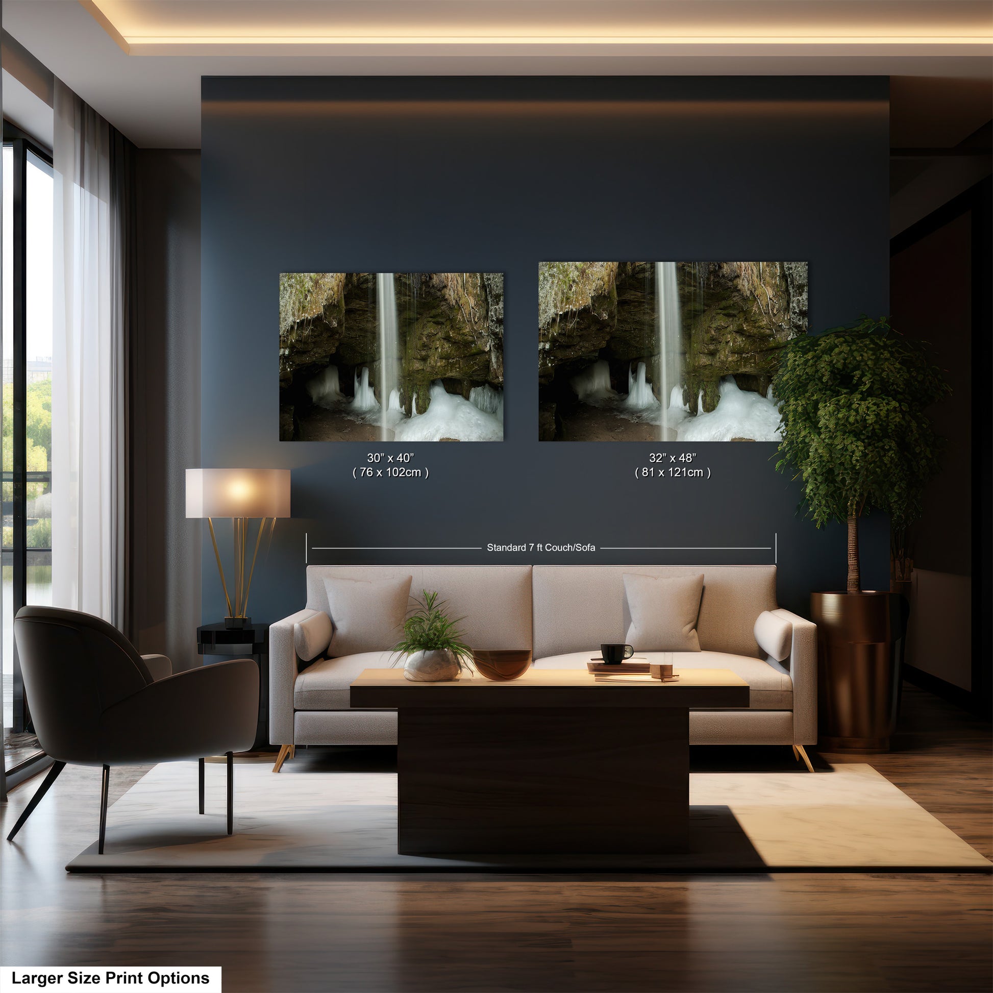 a living room filled with furniture and a painting on the wall