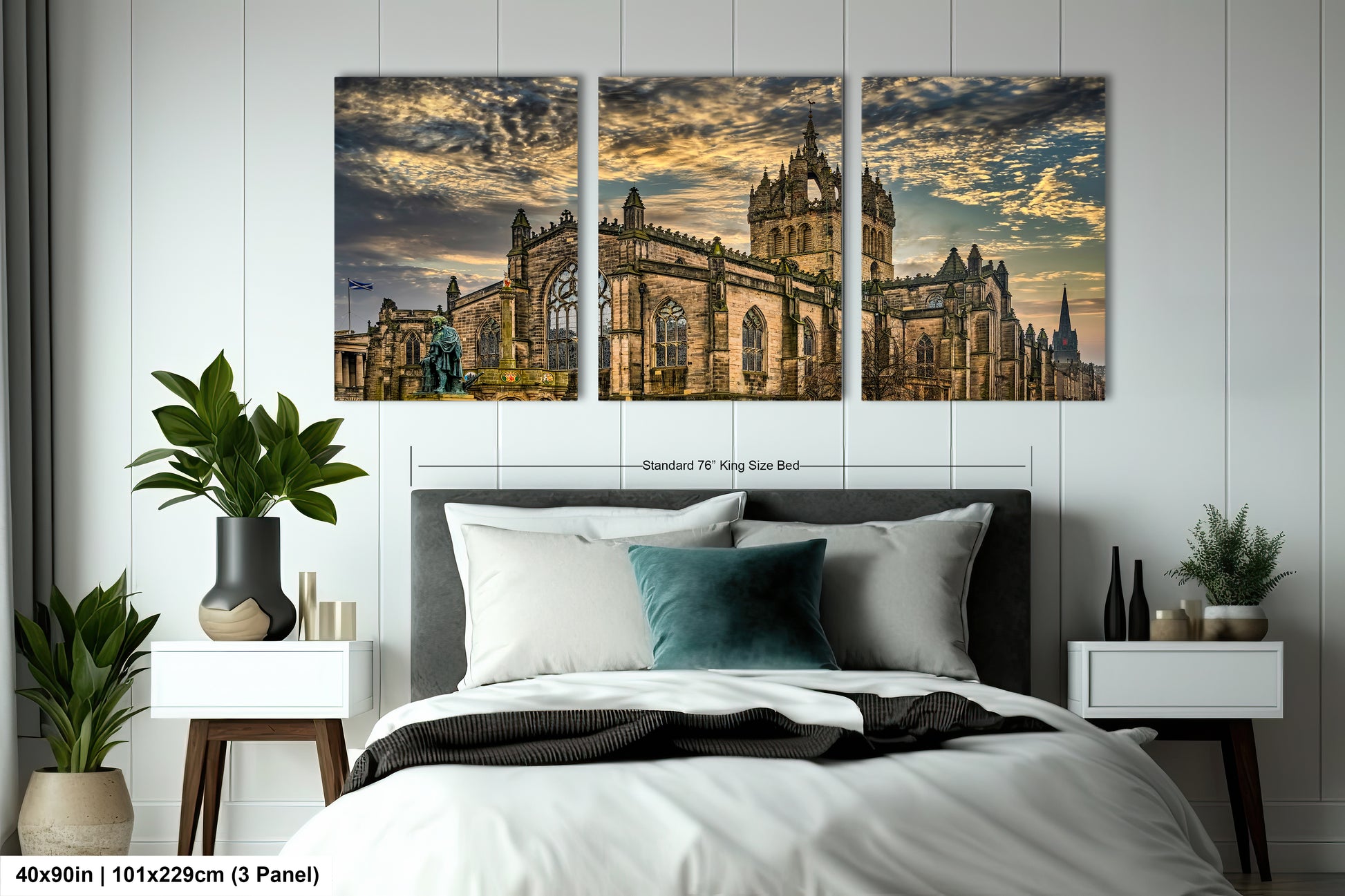 a bedroom scene with focus on the cathedral