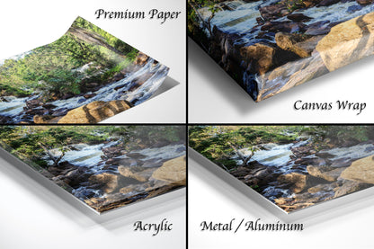 a series of four photos of a waterfall