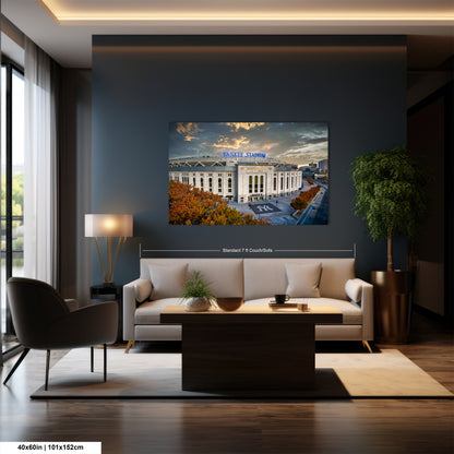 a living room with a large painting on the wall