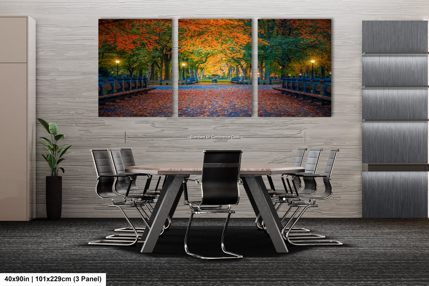 a dining room table with chairs and a painting on the wall