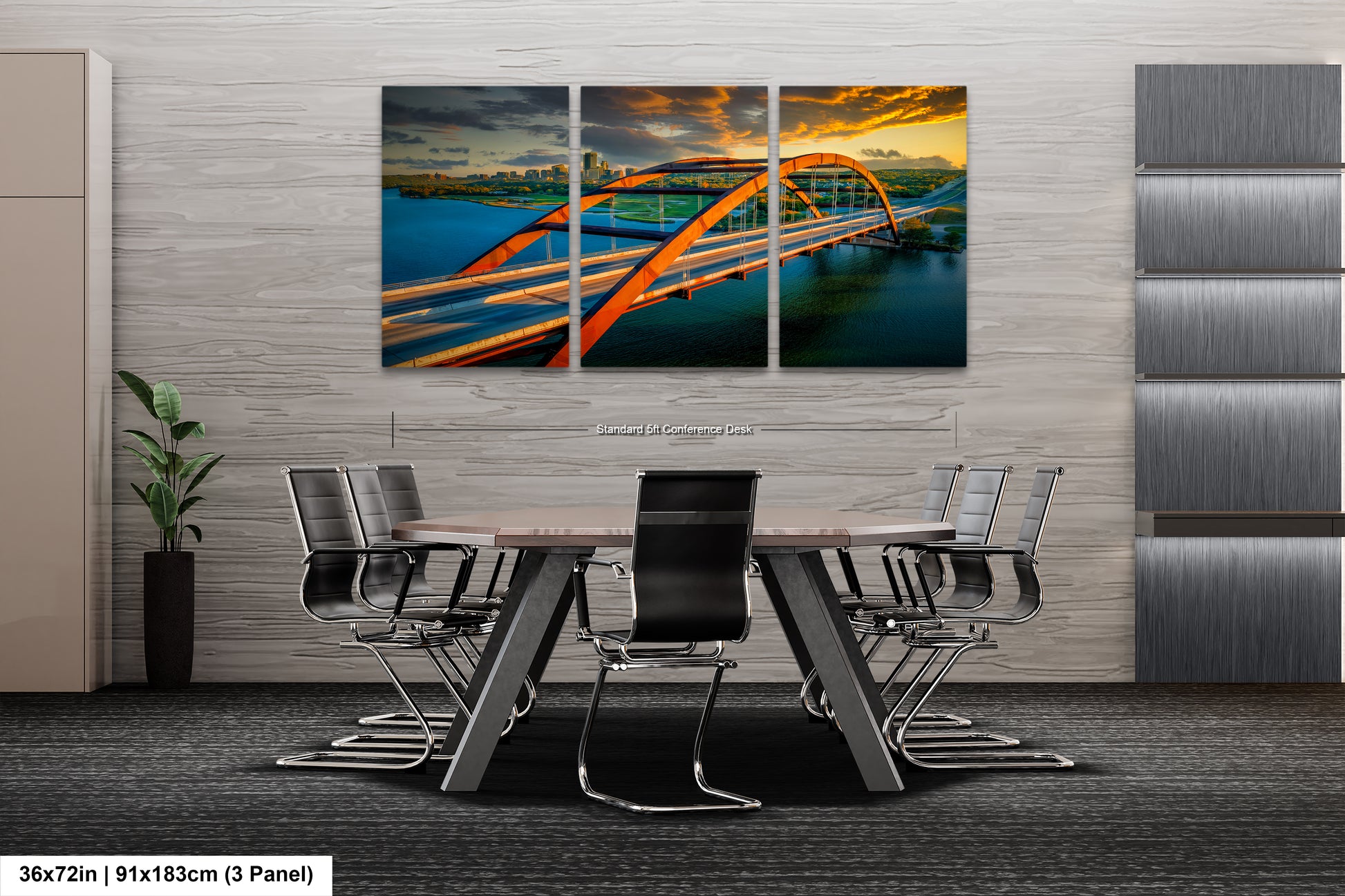 a dining room table with chairs and a painting on the wall