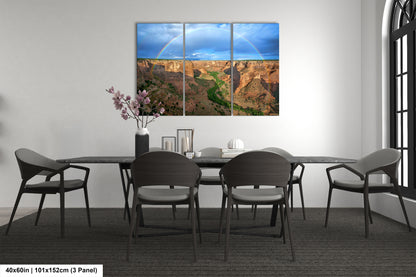 a dining room with a table and four chairs