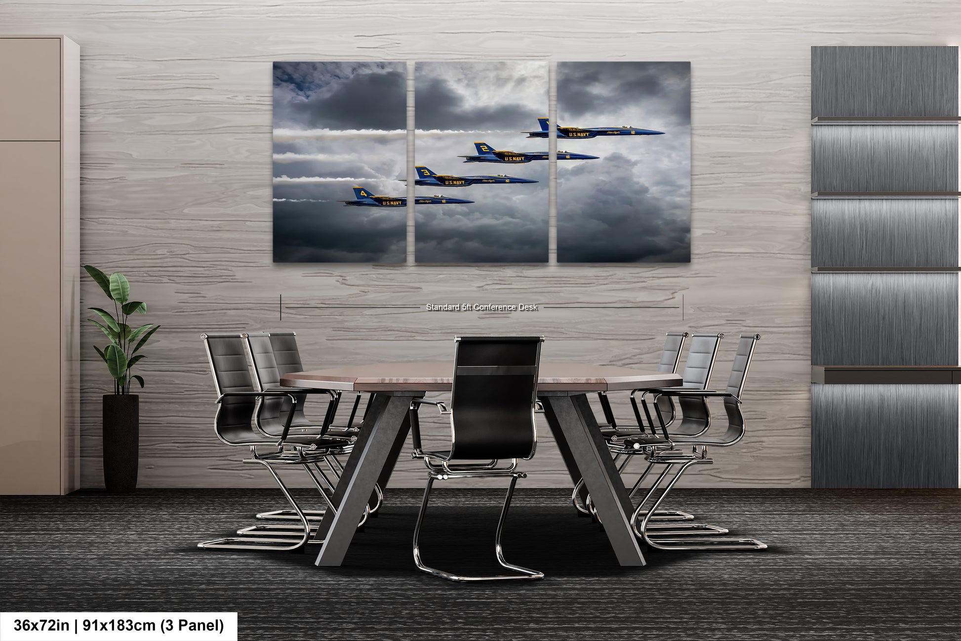 a dining room table with four planes flying in the sky