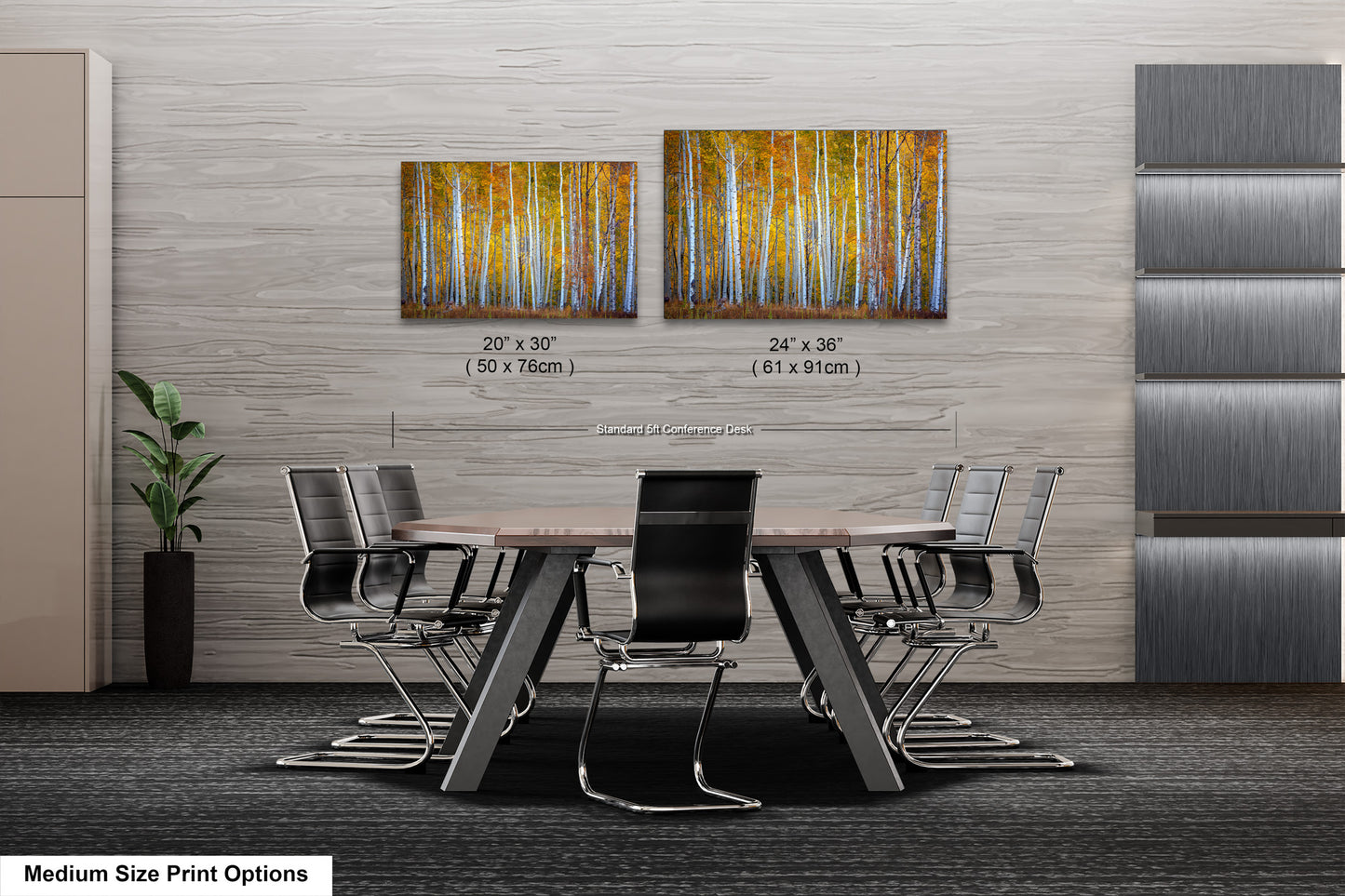 a dining room table with chairs and a painting on the wall