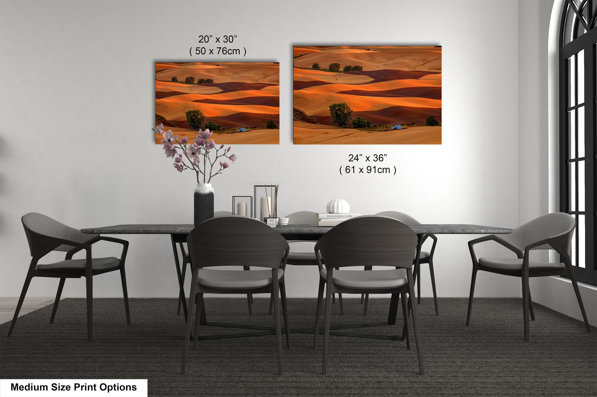 a dining room with a table and chairs