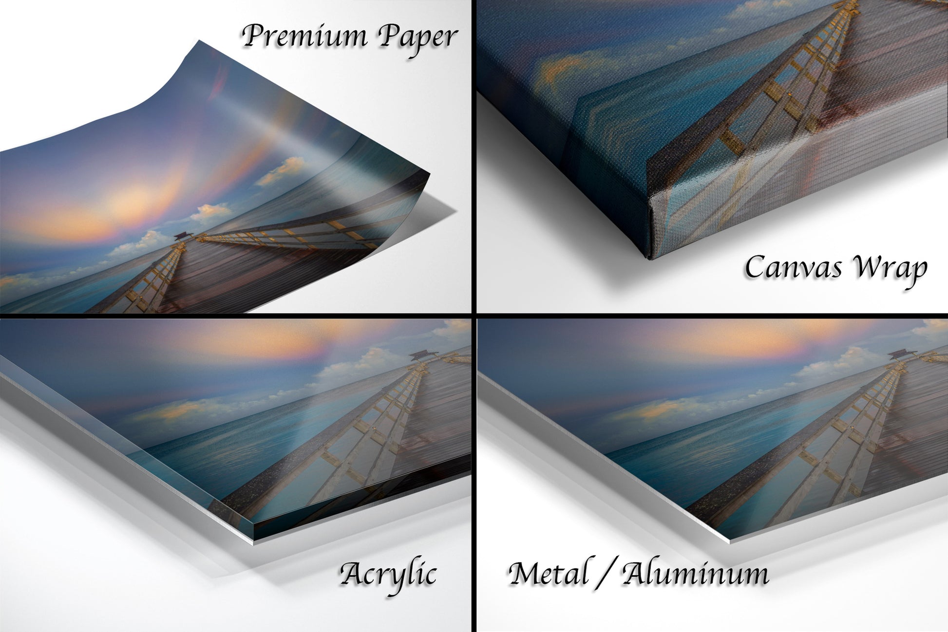 a series of four images of a lighthouse