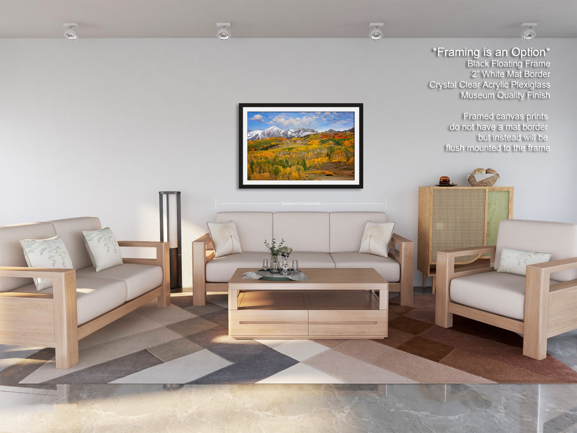 a living room filled with furniture and a painting on the wall