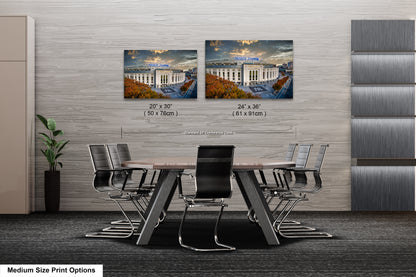 two pictures of the white house taken from a conference room table