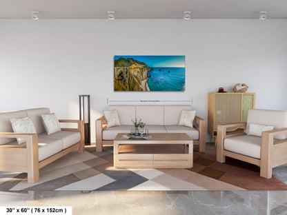 a living room filled with furniture and a painting on the wall