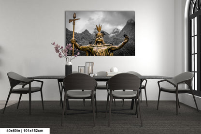 a dining room table with chairs and a painting on the wall