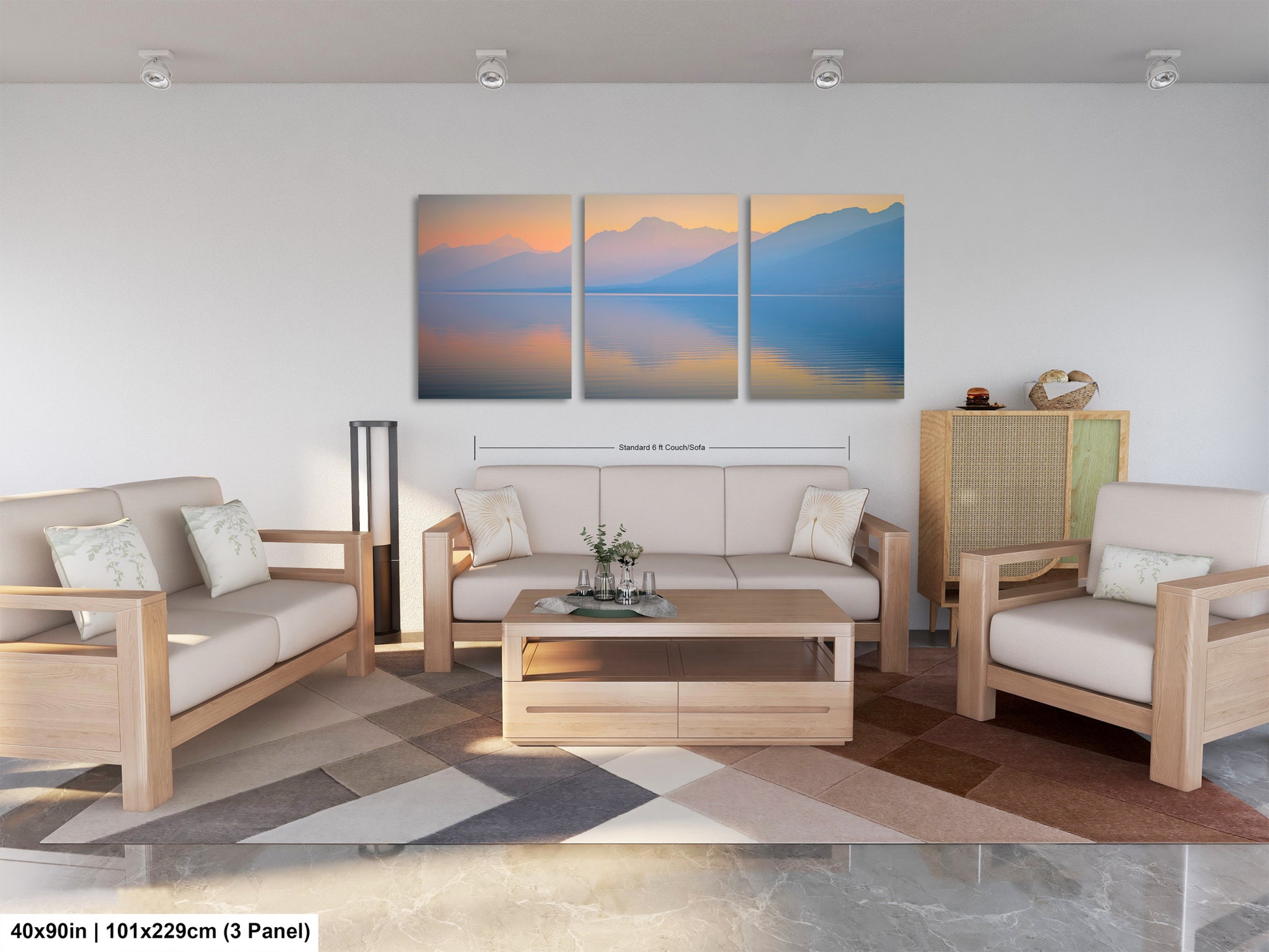 a living room filled with furniture and a painting on the wall
