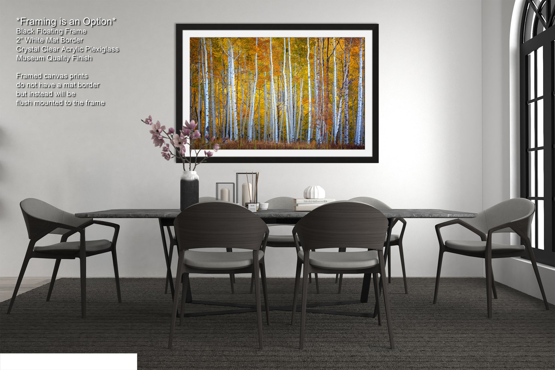 a picture of a dining room with a table and chairs