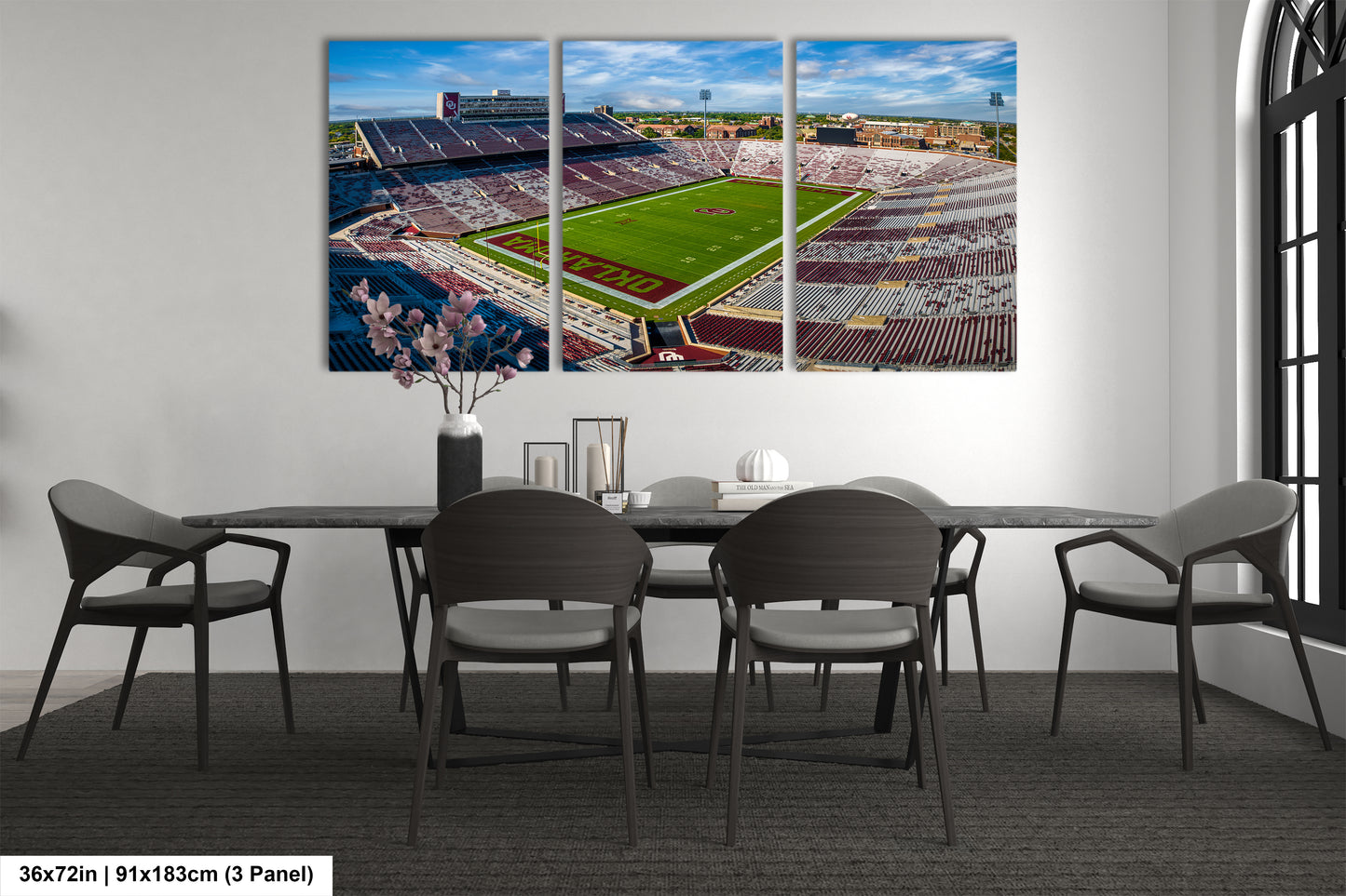 a dining room with a table and chairs