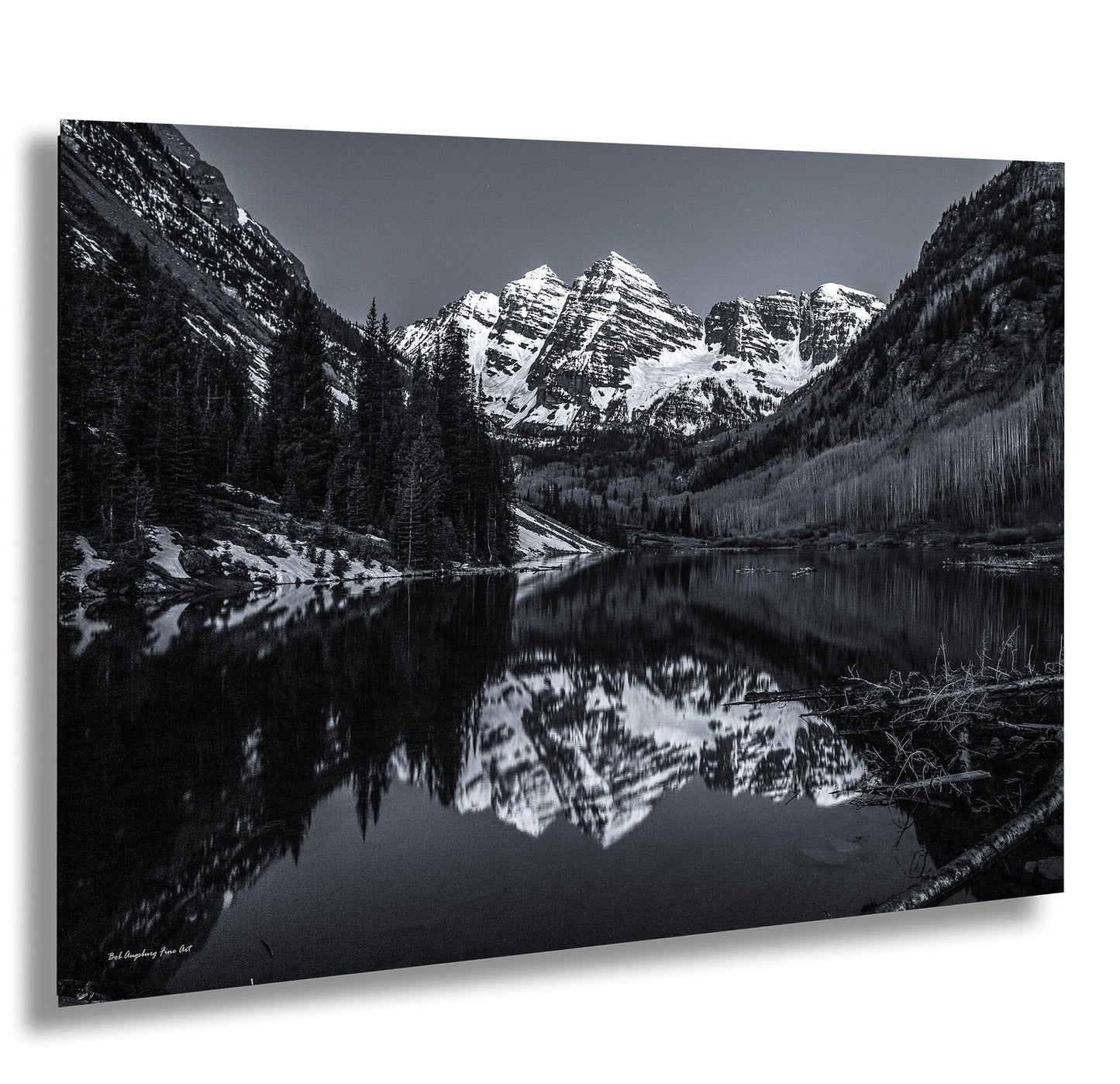 Maroon Bells black and white landscape picture, Aspen Colorado, large framed artwork, Colorado wall art, Rocky Mountains print