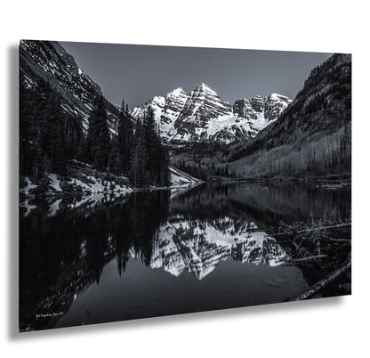 Maroon Bells black and white landscape picture, Aspen Colorado, large framed artwork, Colorado wall art, Rocky Mountains print