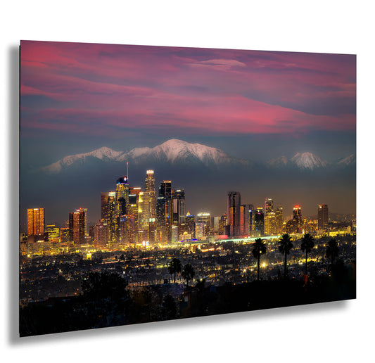 Los Angeles Skyline at Dusk against Mountains / home decor/canvas art print/wall art