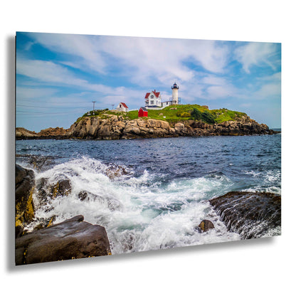 Beacon of Beauty: Nubble Lighthouse Cape Neddick Nautical Photography Metal Canvas Print Wall Art