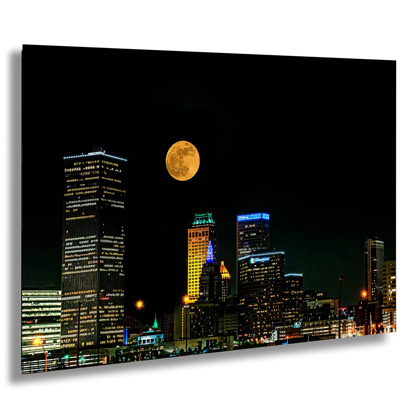 Tulsa Skyline, Tulsa Oklahoma Art, Tulsa Nightscape, Tulsa Night Skyline, Tulsa Moon, Tulsa Wall Art