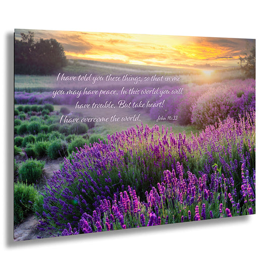 John 16:33, Inspirational Canvas Wall Art Prints, Lavender Fields, Christian Religious Decor for Home, Living Room, Bedroom,Kitchen, Office