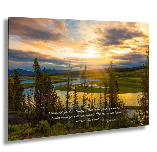 John 16:33 Christian Inspirational Wall Art, Scripture Wall Canvas, Fear Not, Yellowstone Sunrise Photography, Customization, Hayden Valley