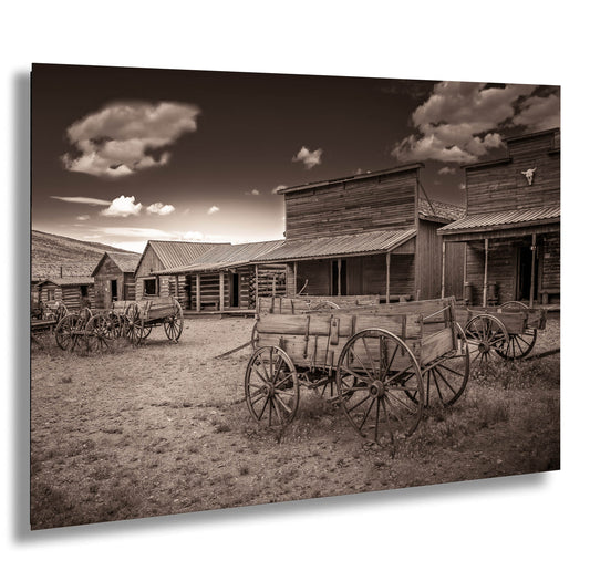 Old West Ghost Town Sepia Photography Decor, Old Wagons Wyoming Photo, Rustic Style, Cowboy Art, Western Art Wall Pictures, Wrapped Canvas,