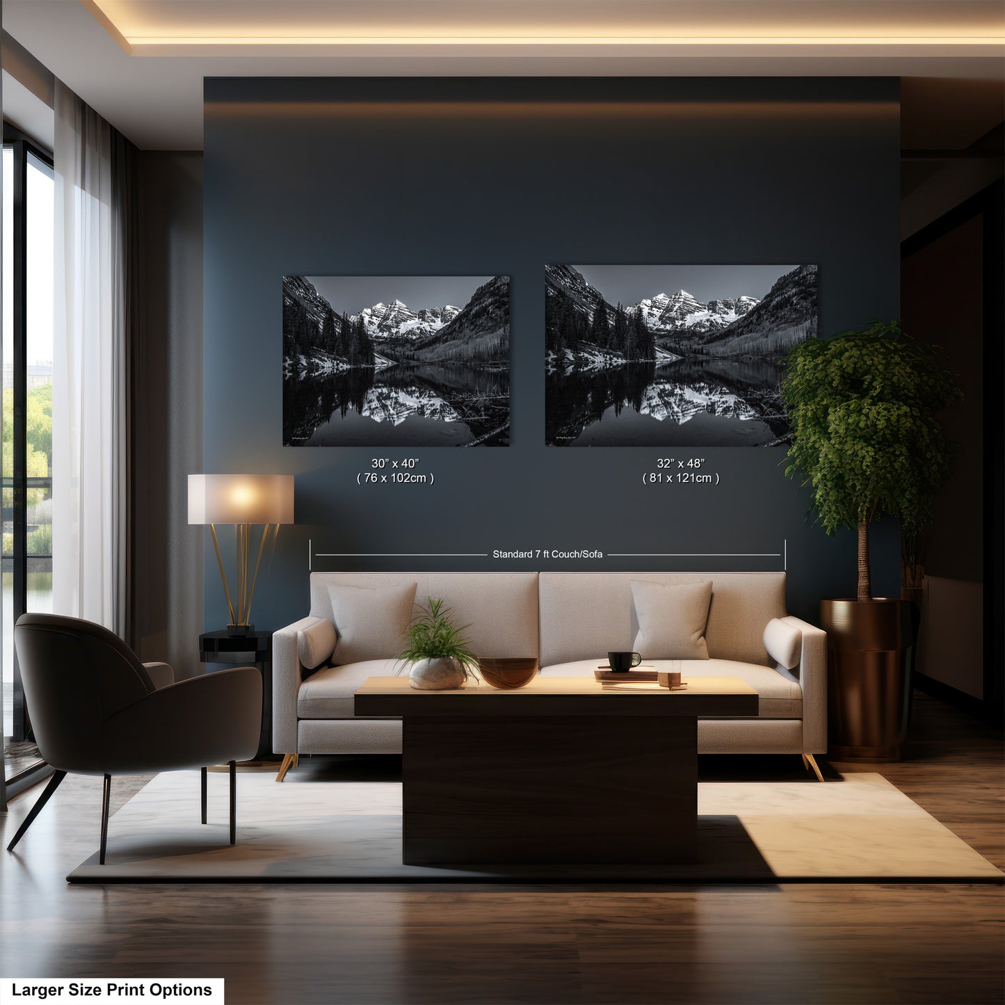 Maroon Bells black and white landscape picture, Aspen Colorado, large framed artwork, Colorado wall art, Rocky Mountains print