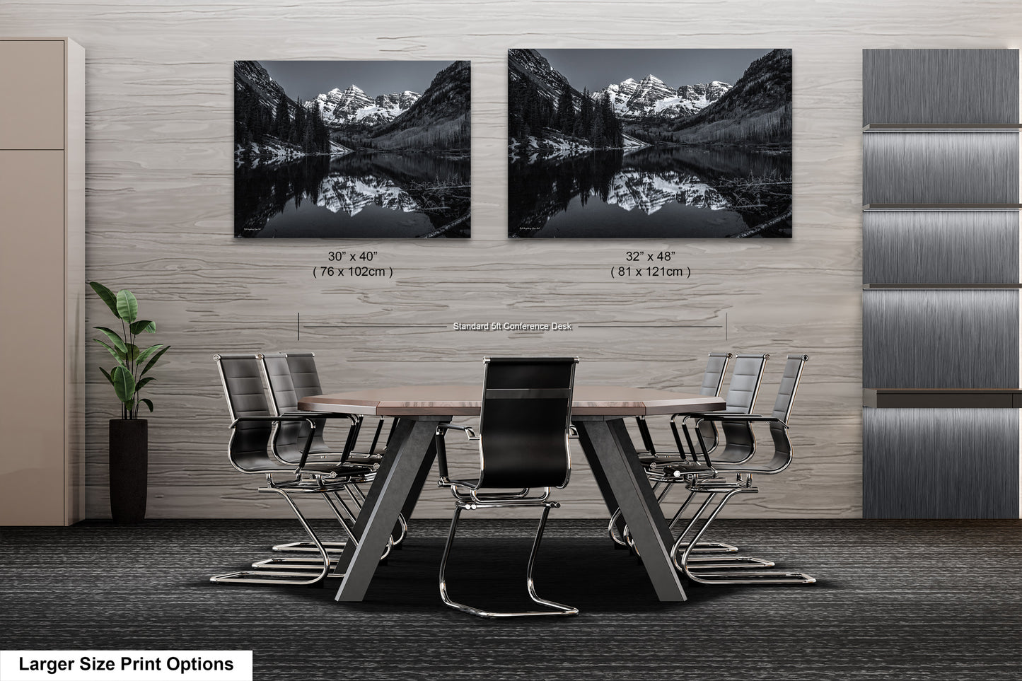 Maroon Bells black and white landscape picture, Aspen Colorado, large framed artwork, Colorado wall art, Rocky Mountains print