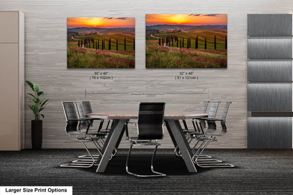 Tuscany, Val d'Orcia, Baccoleno Farmhouse, Cypress Trees, Italy, Poppies, Sunset, Iconic