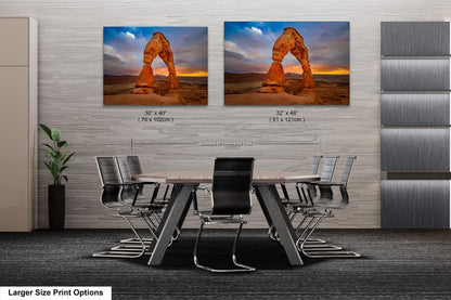 Sunset at Delicate Arch art canvas wall print Arches National Park Utah Ready to hang gift canvas print. Wall Art Office Home Decorations