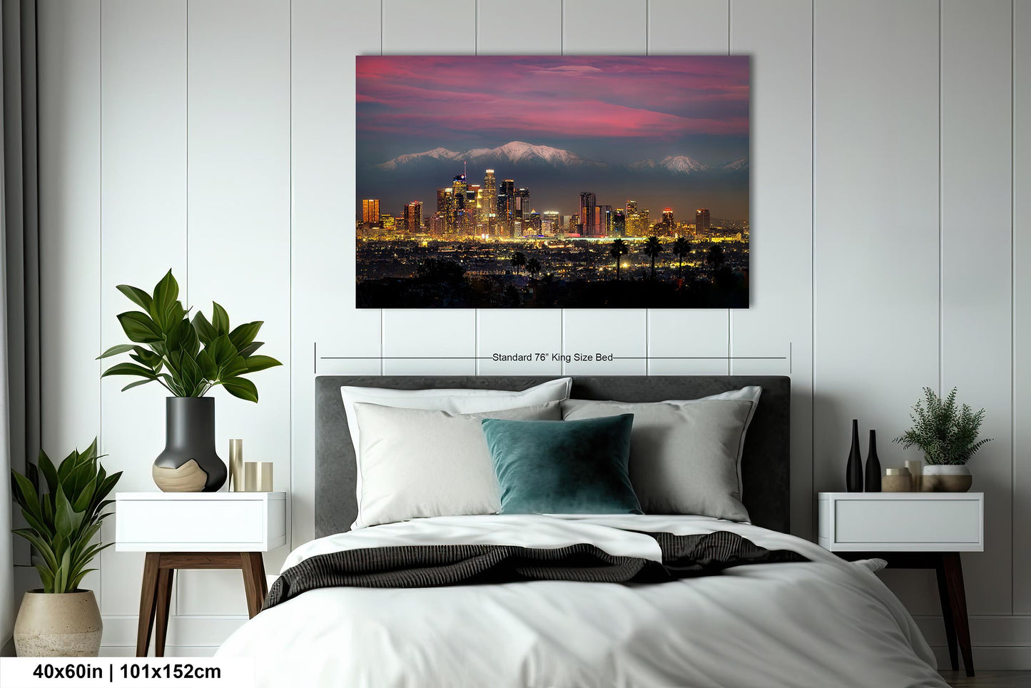 Los Angeles Skyline at Dusk against Mountains / home decor/canvas art print/wall art