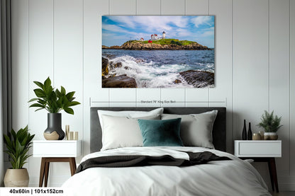 Beacon of Beauty: Nubble Lighthouse Cape Neddick Nautical Photography Metal Canvas Print Wall Art