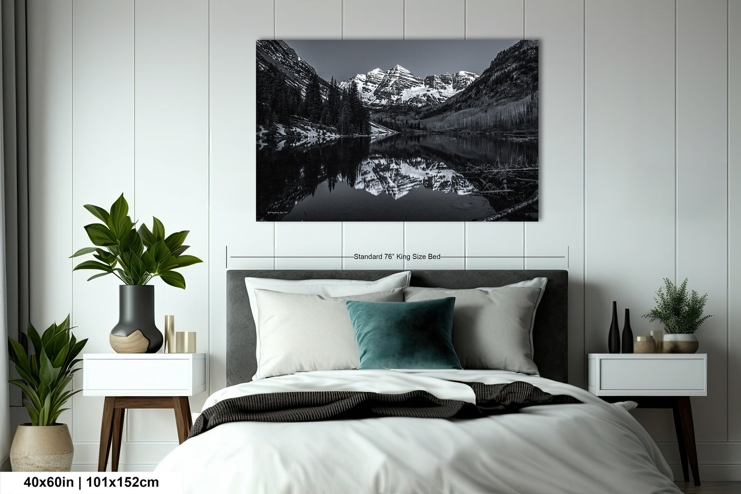 Maroon Bells black and white landscape picture, Aspen Colorado, large framed artwork, Colorado wall art, Rocky Mountains print