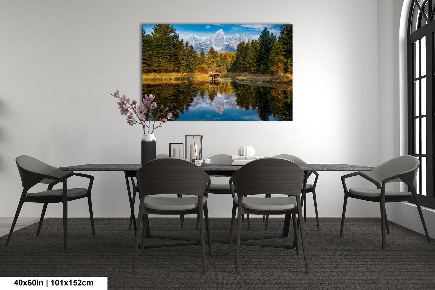 Majestic Bull Moose Reflection Posing at Sunrise Schwabacher Landing Grand Teton National Park Mountain Photo Wall Art Print for Home Decor