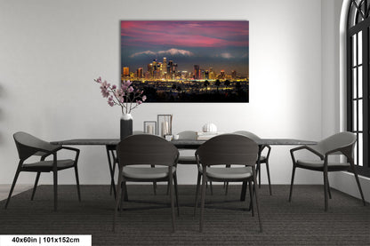 Los Angeles Skyline at Dusk against Mountains / home decor/canvas art print/wall art