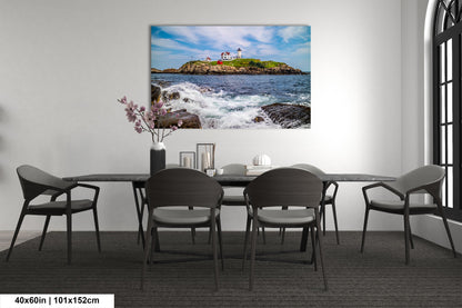 Beacon of Beauty: Nubble Lighthouse Cape Neddick Nautical Photography Metal Canvas Print Wall Art