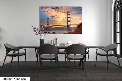 Golden Gate Bridge Sunrise Print, San Francisco Bay Bridge, Canvas Wall Art Photo Prints, Dramatic Landscape, Wall Decor for Home or Office