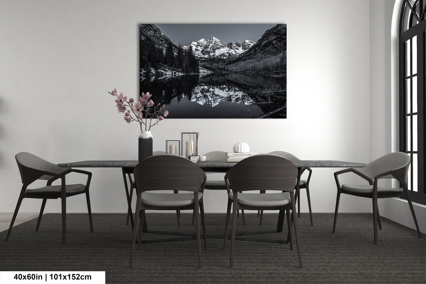 Maroon Bells black and white landscape picture, Aspen Colorado, large framed artwork, Colorado wall art, Rocky Mountains print