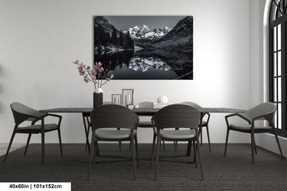 Maroon Bells black and white landscape picture, Aspen Colorado, large framed artwork, Colorado wall art, Rocky Mountains print