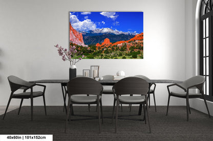 Garden of the gods, Pikes Peak, Colorado Springs, Colorado 14er, Colorado wall art, mountain wall art, man cave art, blue sky