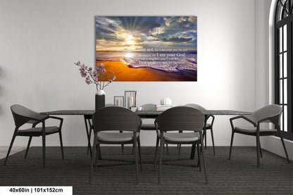 Isaiah 41:10, Inspirational Canvas Wall Art Prints, Sunset Beach, Christian Canvas Art, Christian Religious Decor for Home