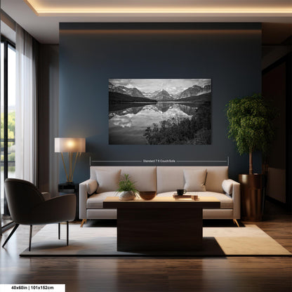 St.Mary's Lake Glacier National Park, Montana Mountain Landscape, Canvas Wall Art Prints, Black and White Decor