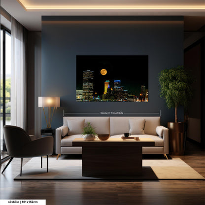 Tulsa Skyline, Tulsa Oklahoma Art, Tulsa Nightscape, Tulsa Night Skyline, Tulsa Moon, Tulsa Wall Art